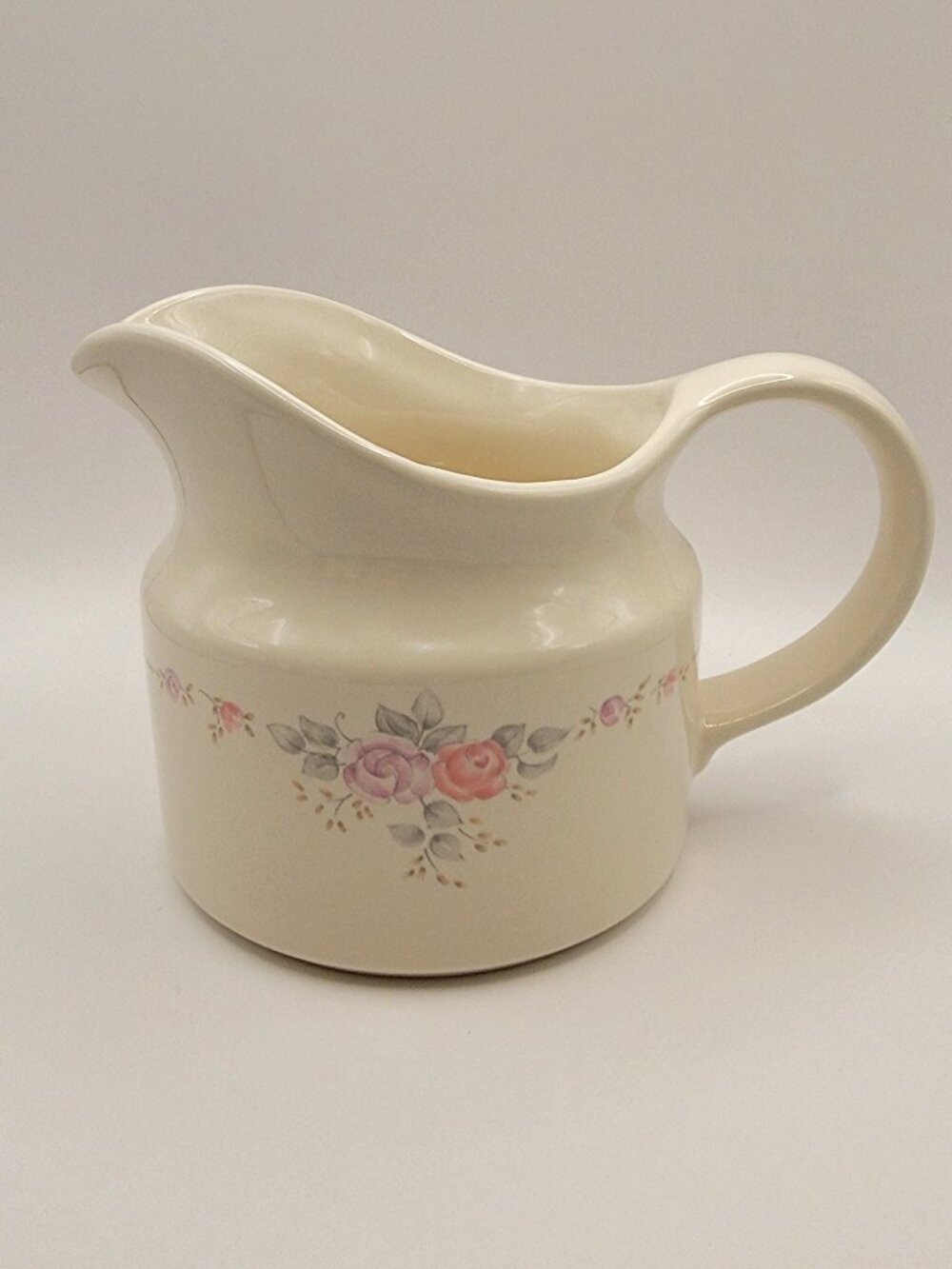 Vintage Pfaltzgraff Trousseau Gravy Boat Stoneware with Pink & Purple Flowers